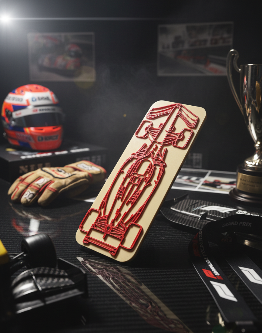 3D F1 Silhouette (7" x 2.5") Red on White